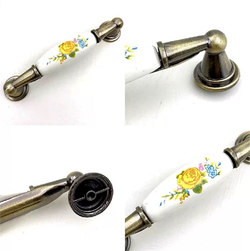 Tay nắm tân cổ điển màu đồng hình hoa