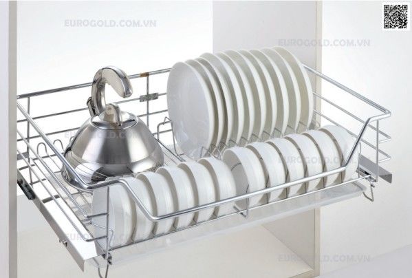 giá bát đĩa inox nan âm tủ gắn cánh ray giảm chấn Eurogold