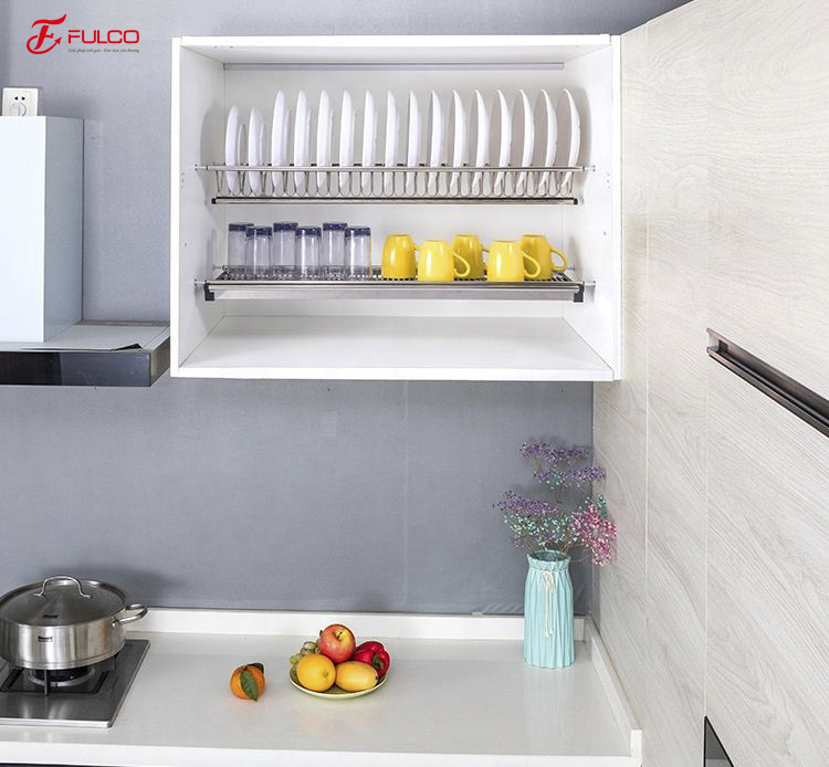 Giá bát đĩa tủ trên dạng chữ V inox FC28