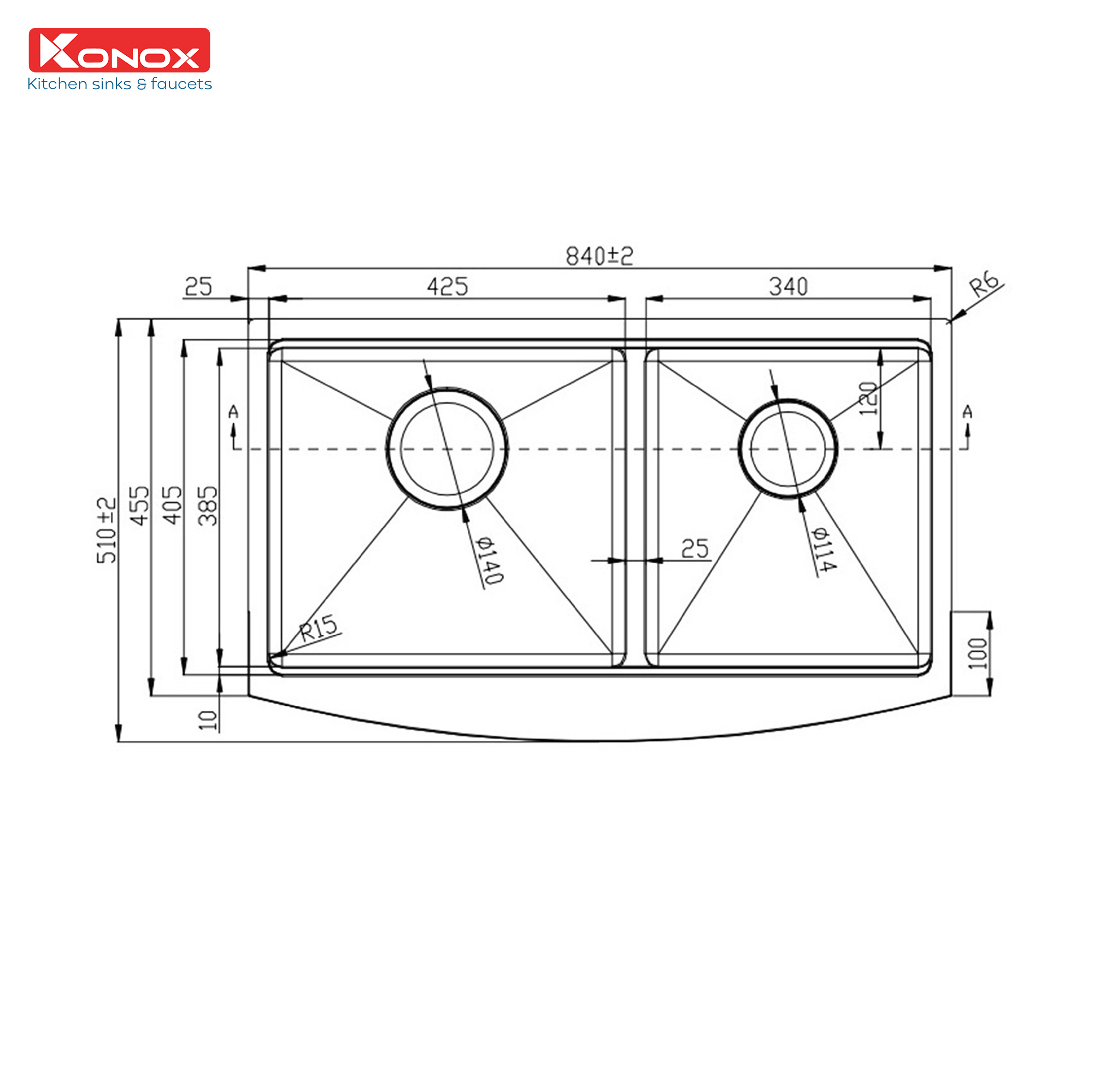 Apron sink KN8450DASiphon, thớt gỗ, roll mat