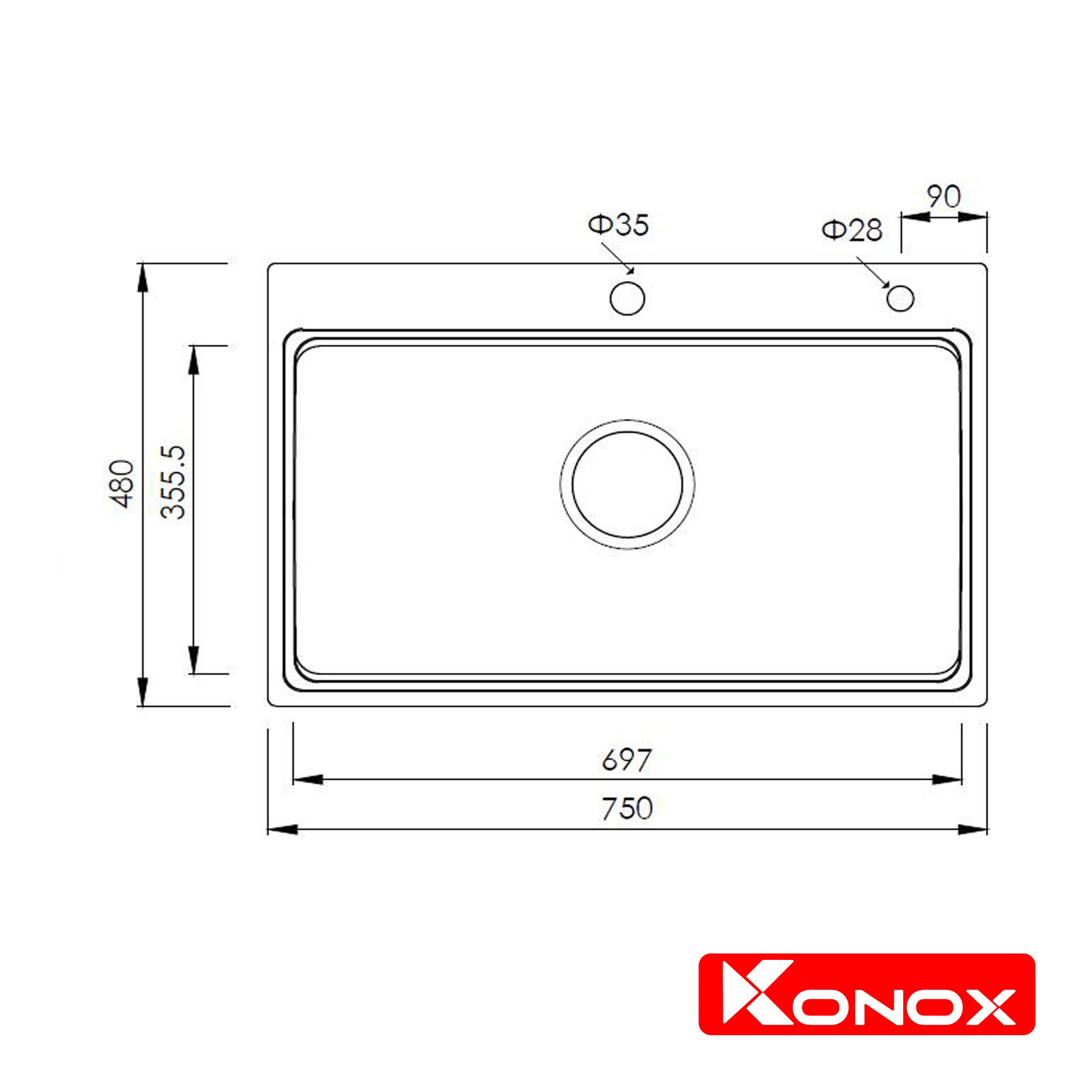 European sink KN7548SOSiphon, colander