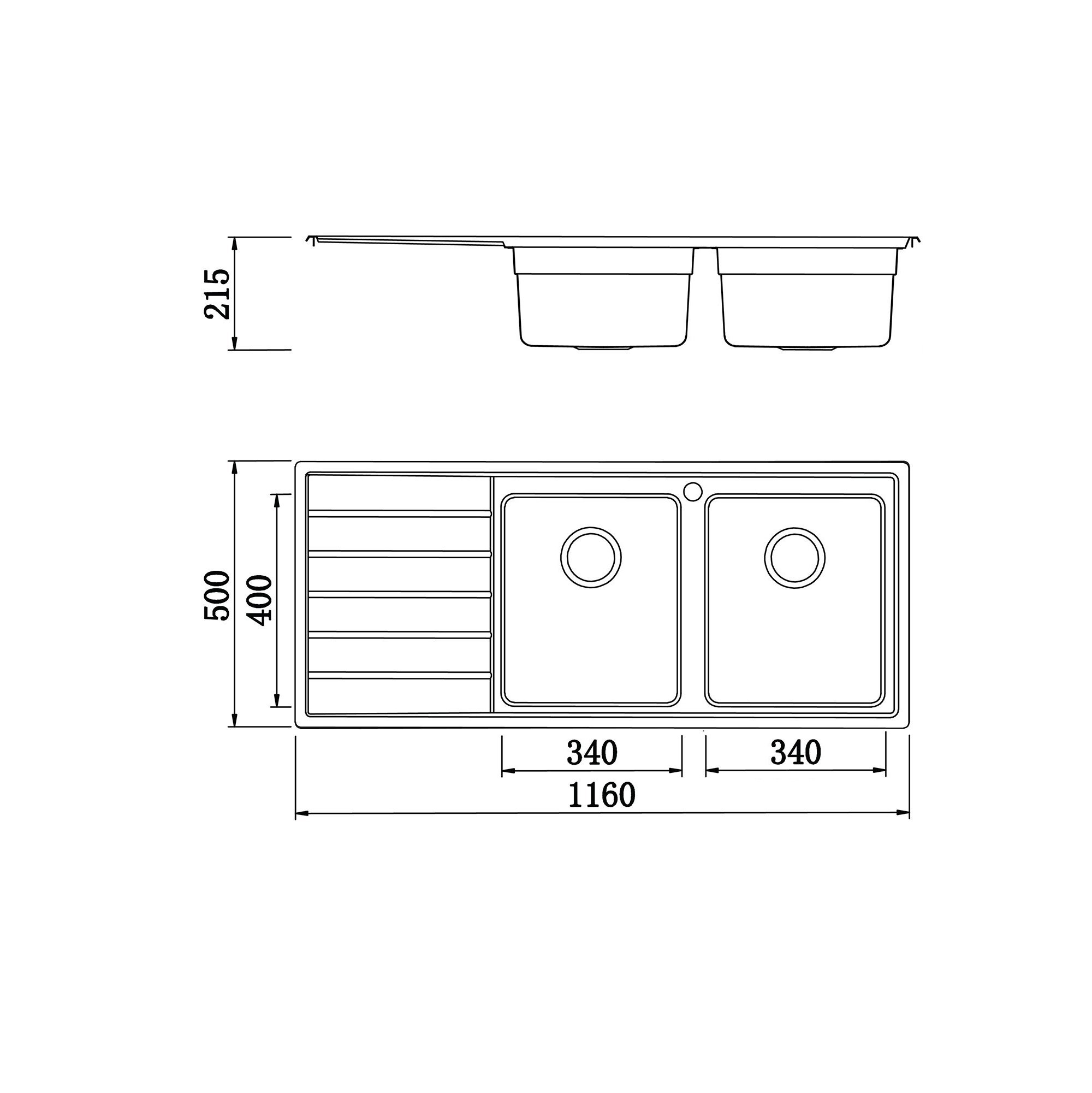 European sink Premium KS11650 2B – Bàn tráiSiphon, giá úp bát inox