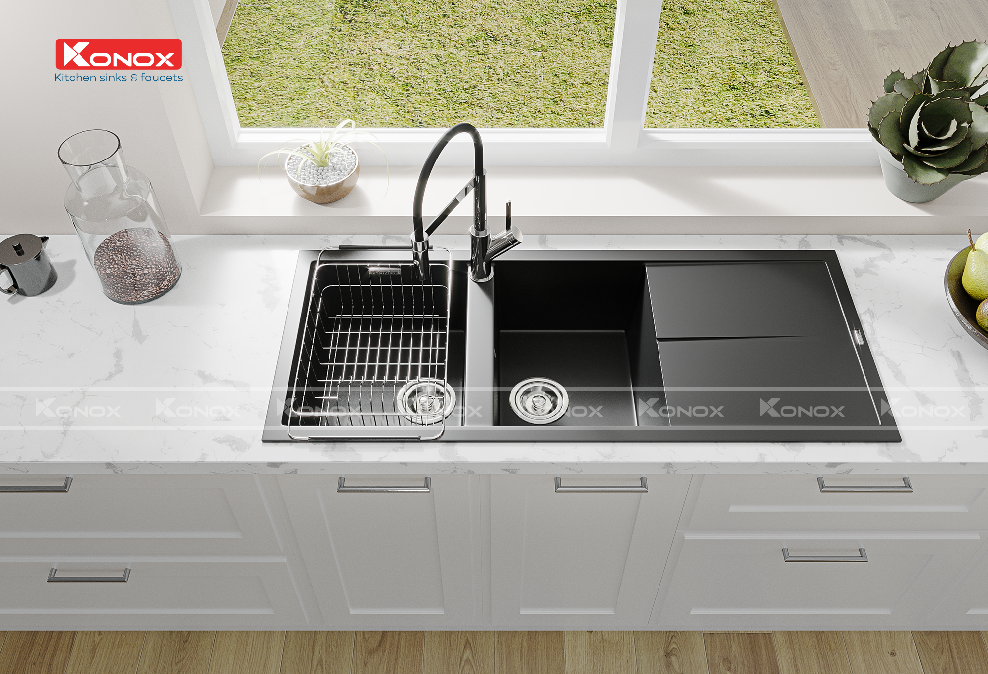 Granite sink Livello 1160 BlackSiphon, giá úp bát inox