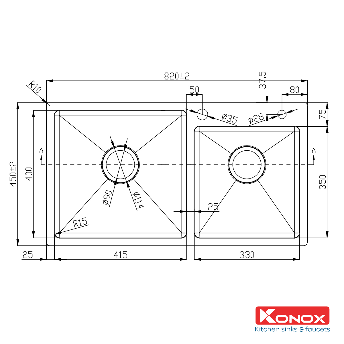 Overmount sink KN8245DOSiphon, giá úp bát inox