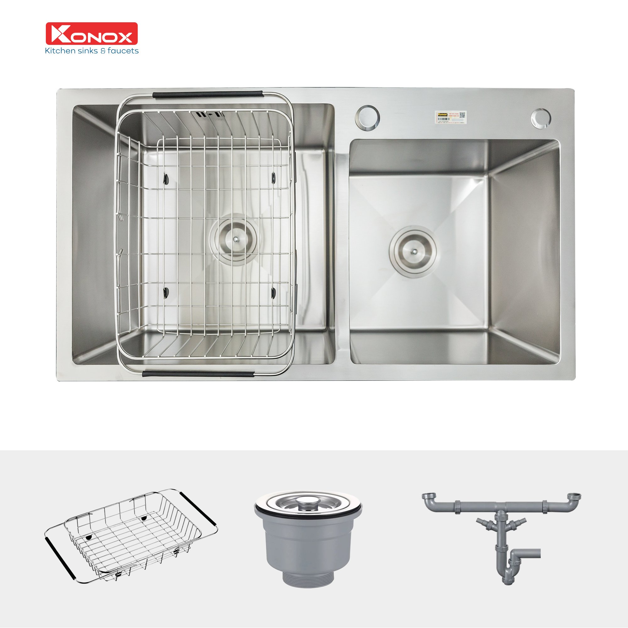 Overmount sink KN8245DOSiphon, giá úp bát inox