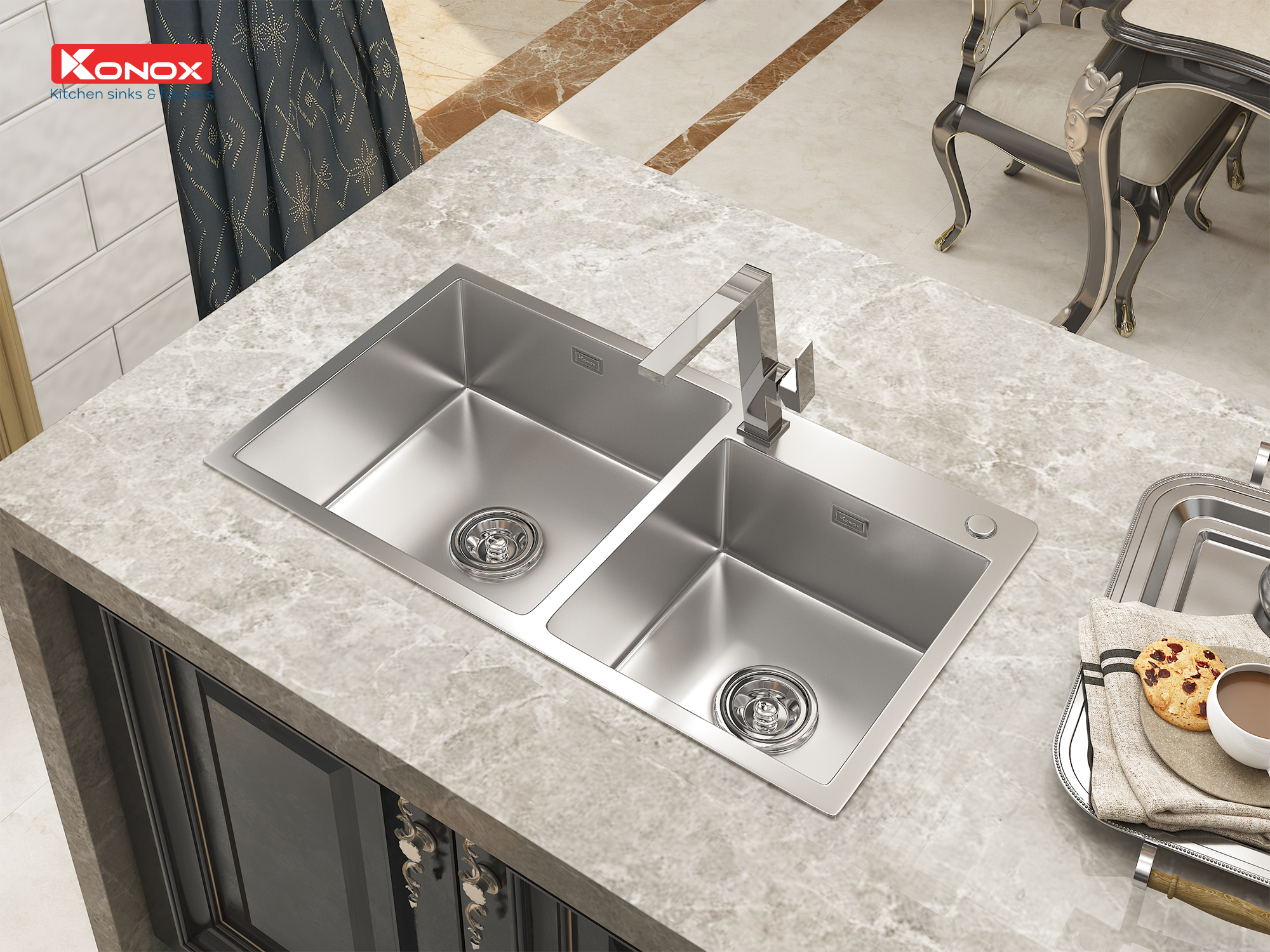 Overmount sink KN8245DOSiphon, giá úp bát inox