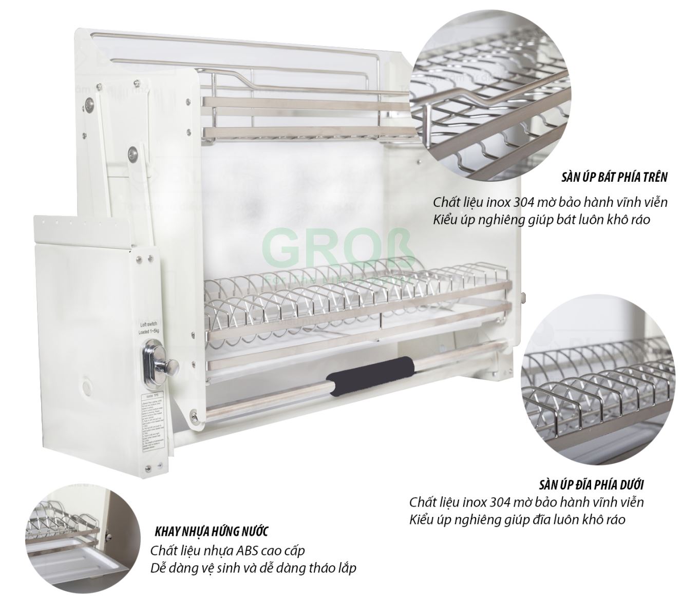 Giá bát nâng hạ Grob Inox 304 – GV304.170