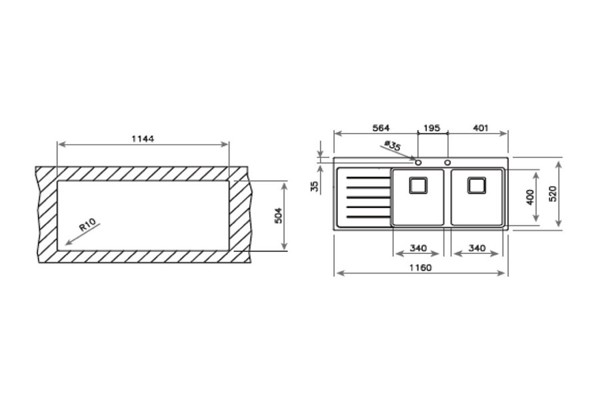 Chậu rửa Teka Zenit R15 2B 1D RHD